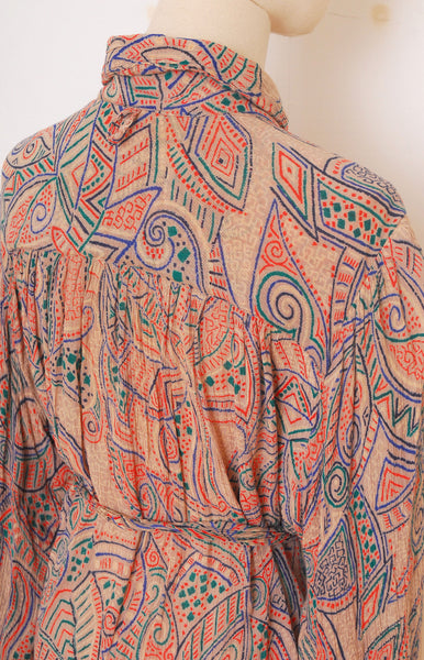 ADINI Patterned Blouse with Tie / 1970s