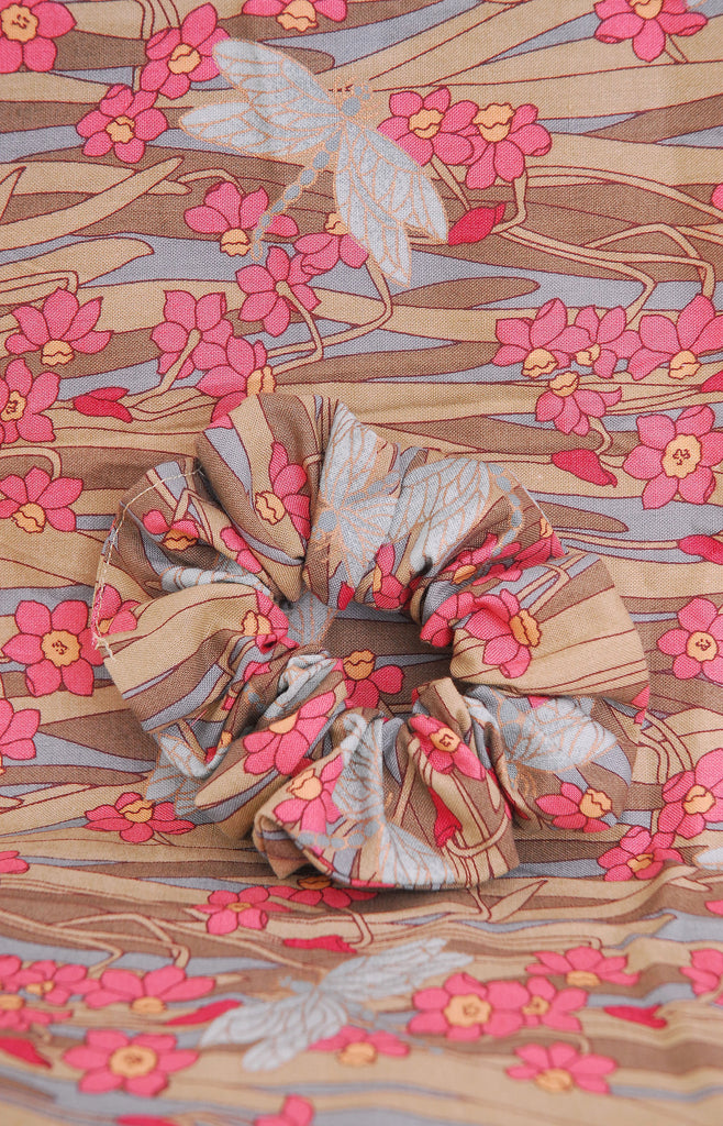 Vintage Print Scrunchie - Sage Dragonfly