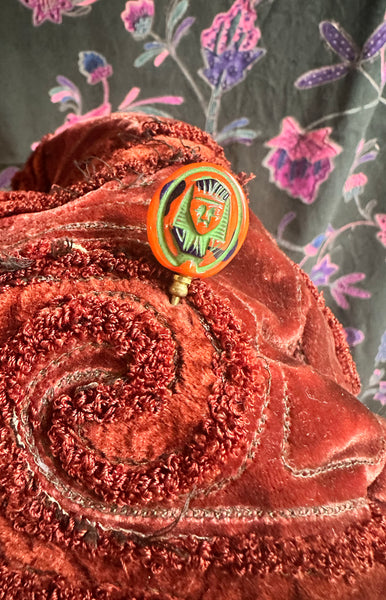 1910's-20's Velvet Swirl Hat with Egyptian Pin