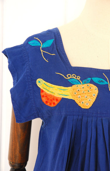 Appliqué Fruit Cotton Dress / 1980s