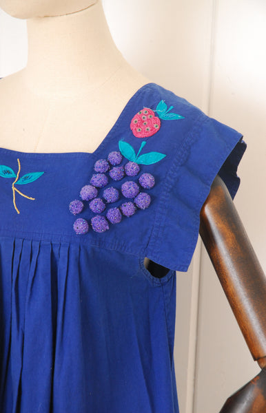 Appliqué Fruit Cotton Dress / 1980s