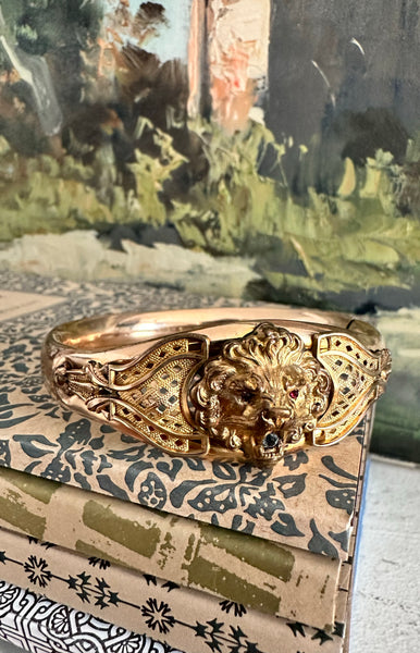 Victorian Lion Head Bangle | S.H initials
