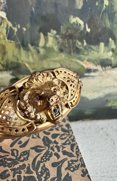 Victorian Lion Head Bangle | S.H initials