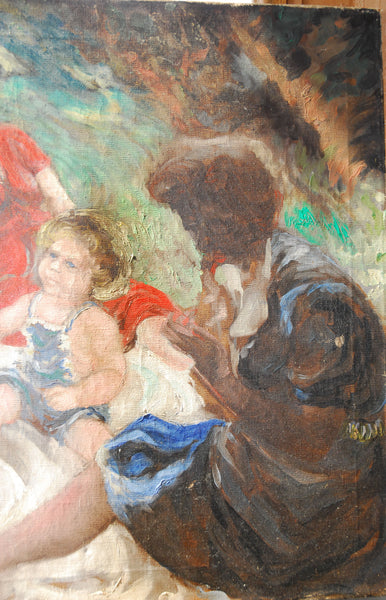 Picnic Day Oil Painting / c. 1940s