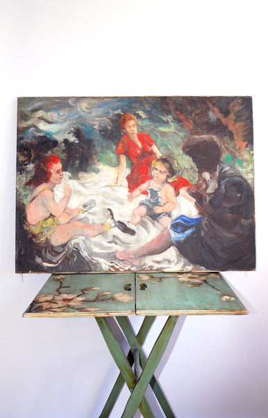 Picnic Day Oil Painting / c. 1940s