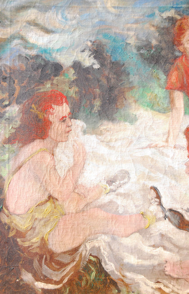 Picnic Day Oil Painting / c. 1940s