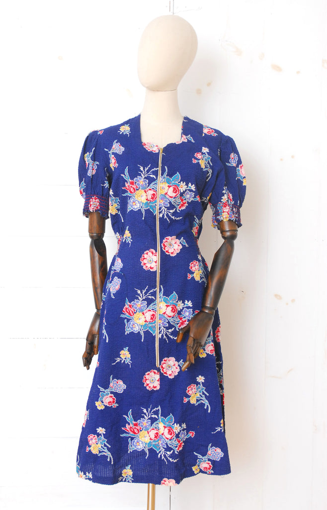1940s Seersucker Zipper Dress