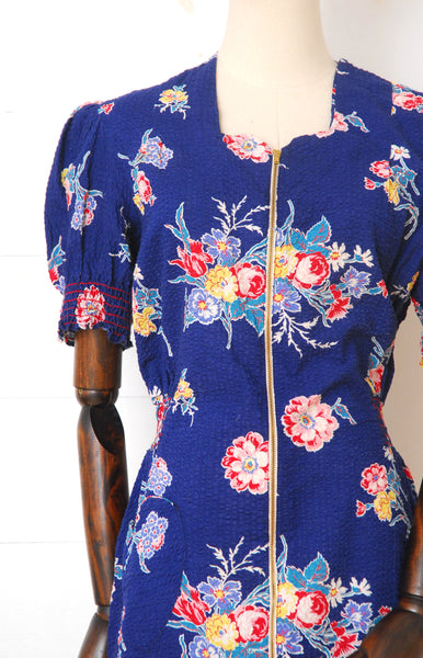 1940s Seersucker Zipper Dress