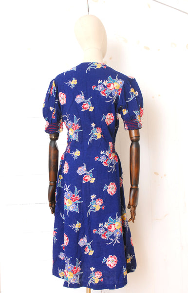 1940s Seersucker Zipper Dress