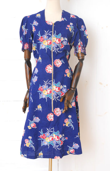 1940s Seersucker Zipper Dress