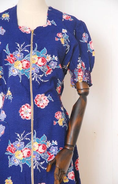 1940s Seersucker Zipper Dress