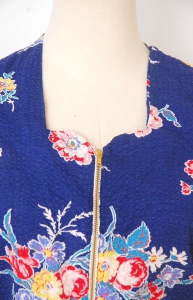 1940s Seersucker Zipper Dress