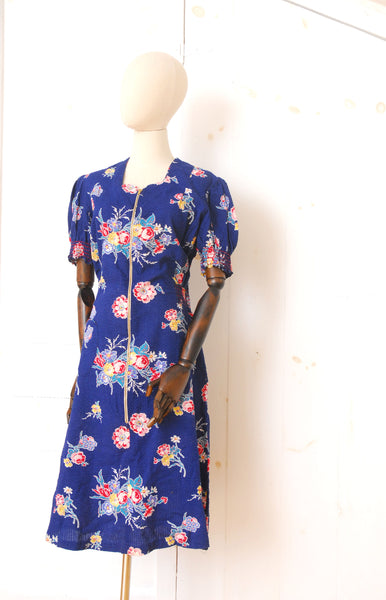 1940s Seersucker Zipper Dress