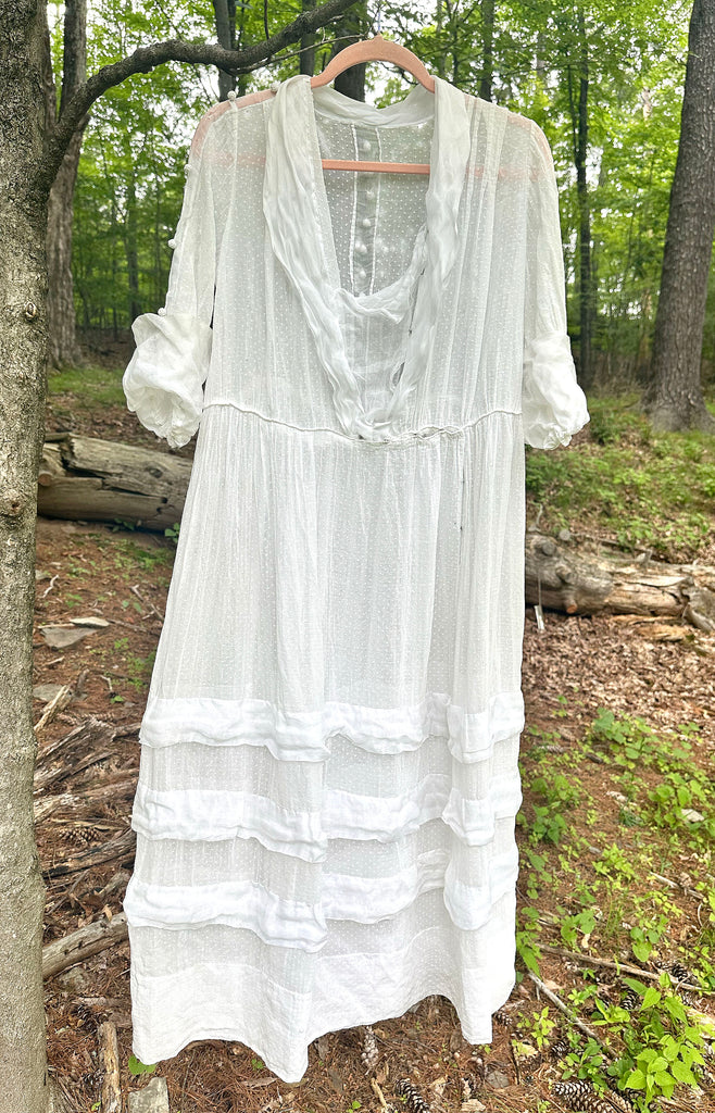 1910s Swiss Dot Antique Dress | Medium