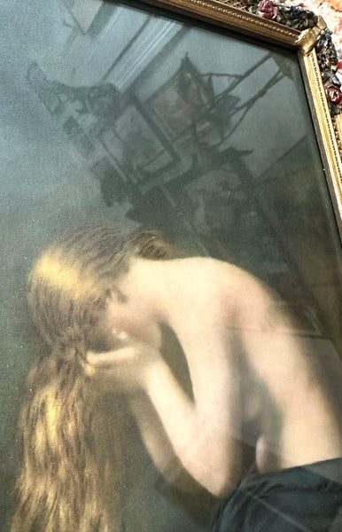 Art Nouveau Weeping Woman in Original Frame