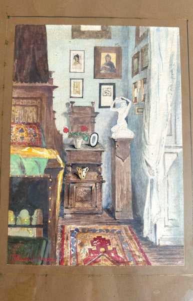 Ornate Interior View Watercolor  / c.1920s