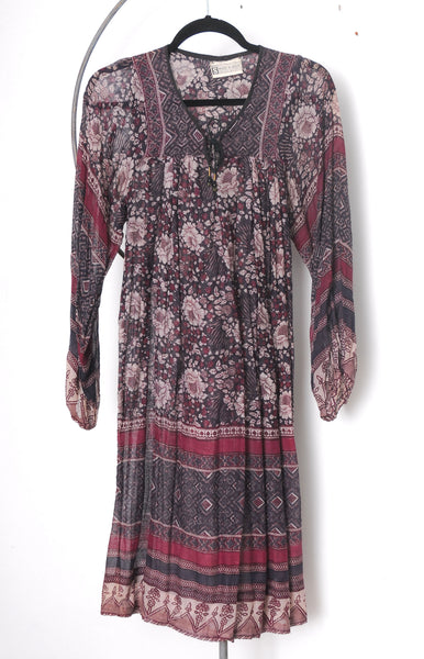 1970s Dark Floral Indian Cotton Dress