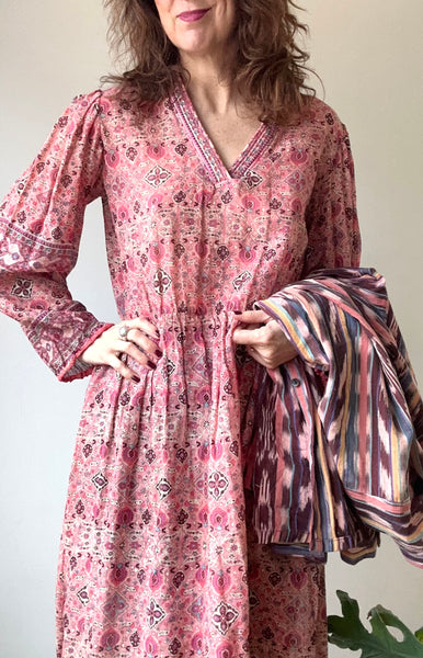 1970s Coral Floral Indian Cotton Dress
