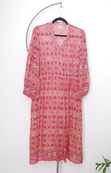 1970s Coral Floral Indian Cotton Dress