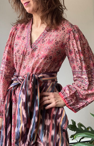 1970s Coral Floral Indian Cotton Dress