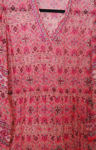 1970s Coral Floral Indian Cotton Dress