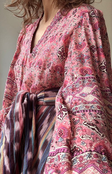 1970s Coral Floral Indian Cotton Dress
