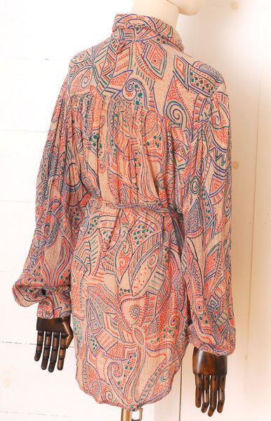 ADINI Patterned Blouse with Tie / 1970s