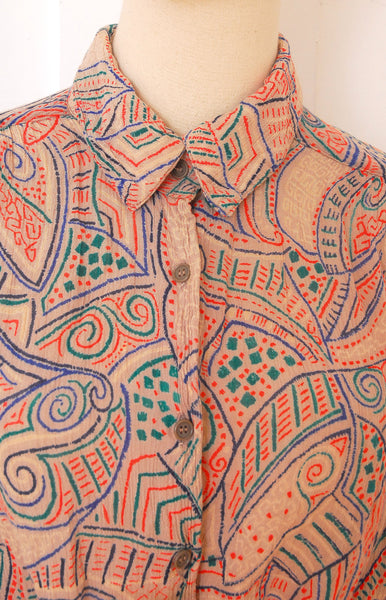 ADINI Patterned Blouse with Tie / 1970s