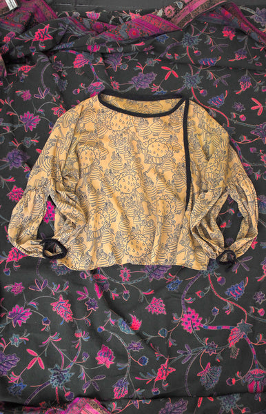 as is | 1920's Open Sleeve Silk Party Print Blouse