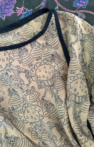 as is | 1920's Open Sleeve Silk Party Print Blouse