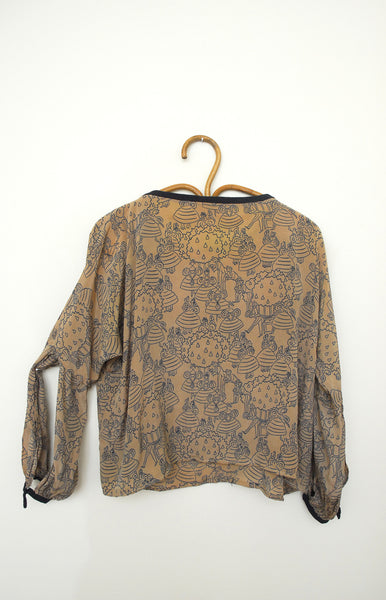 as is | 1920's Open Sleeve Silk Party Print Blouse