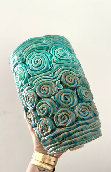 Aqua Swirl Ceramic Vase