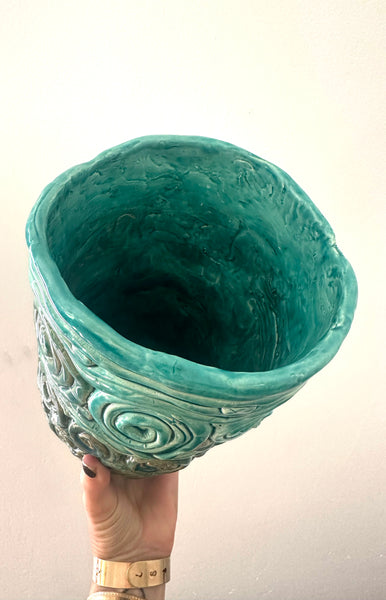 Aqua Swirl Ceramic Vase