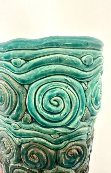 Aqua Swirl Ceramic Vase