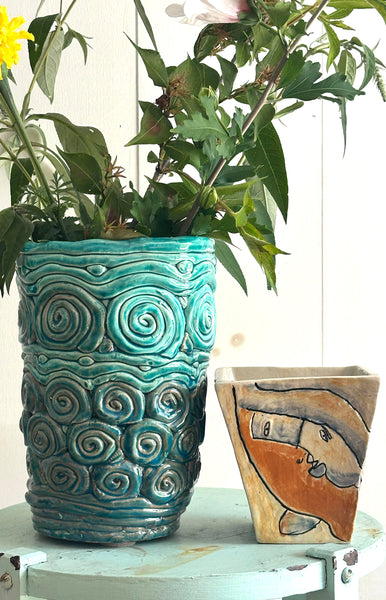 Aqua Swirl Ceramic Vase