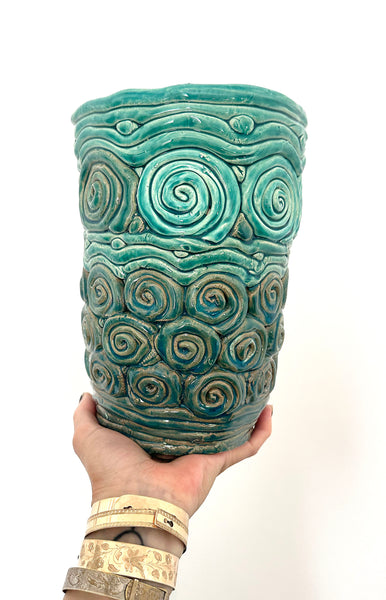 Aqua Swirl Ceramic Vase