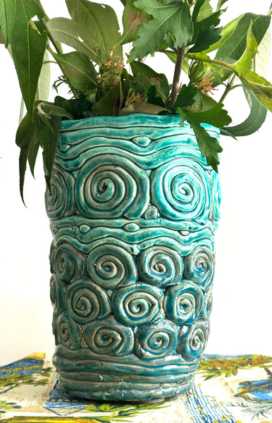 Aqua Swirl Ceramic Vase