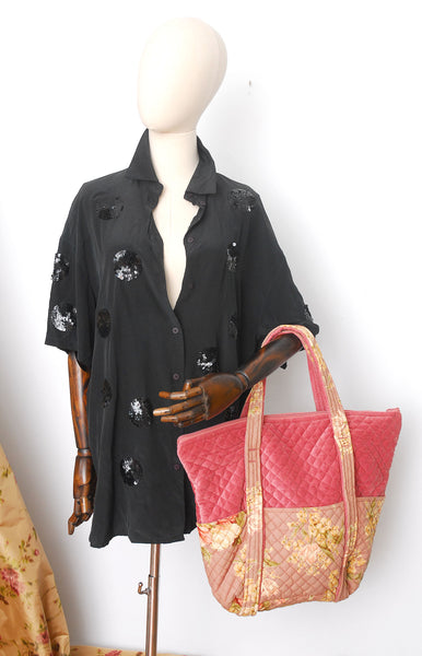 1980s Velvet Floral Bag - Made in India