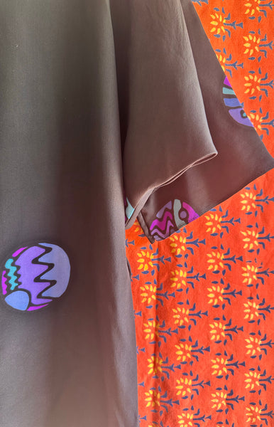 1980's Art Silk Dress w/ 3 Scarves
