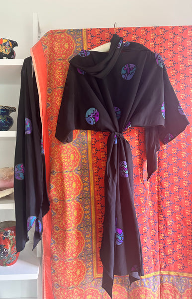 1980's Art Silk Dress w/ 3 Scarves