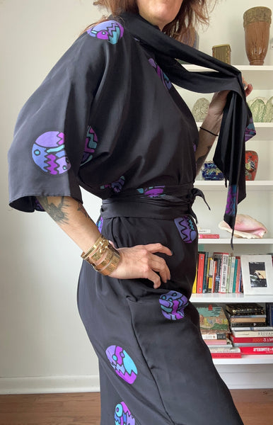 1980's Art Silk Dress w/ 3 Scarves