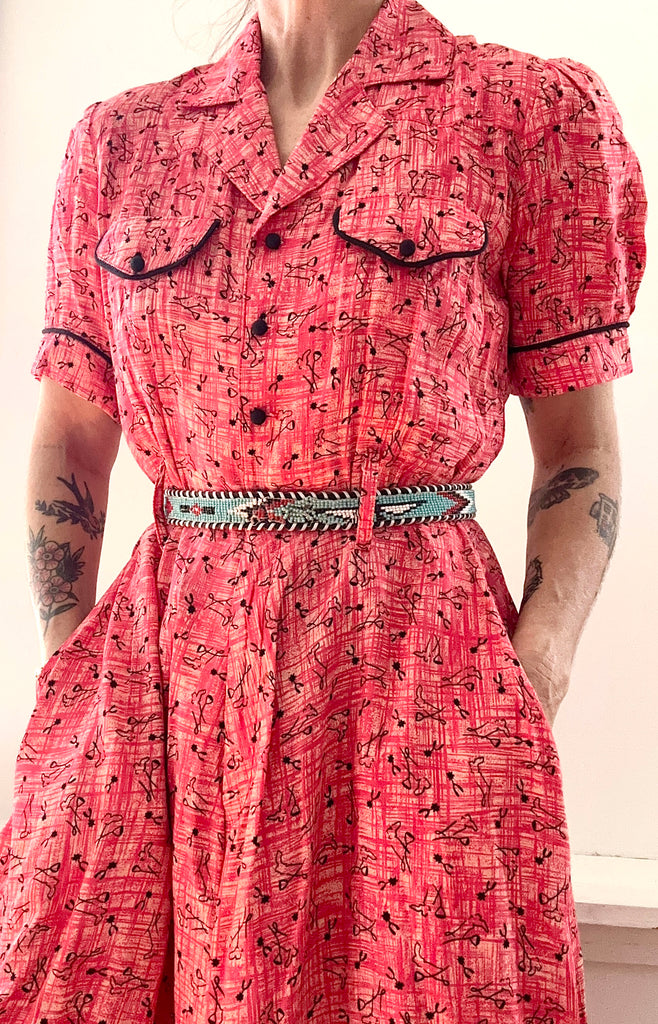 1990s does 1950s Boot Print Dress