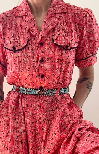 1990s does 1950s Boot Print Dress