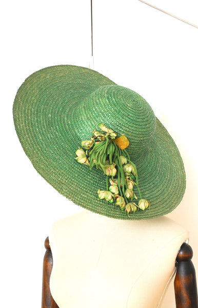 Wide Emerald Blooms Hat / 1930s