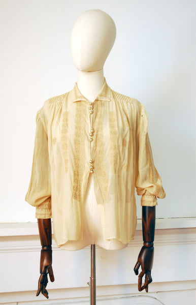 Silk Chiffon Blouse / 1930s / Wounded Birds