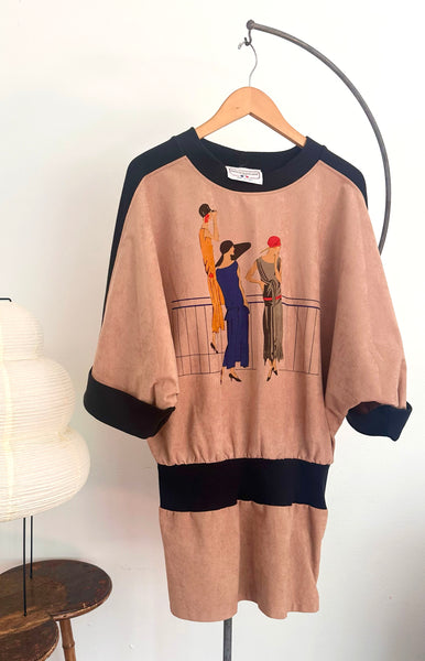 1980s Deco Lady Print Top