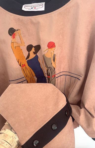 1980s Deco Lady Print Top