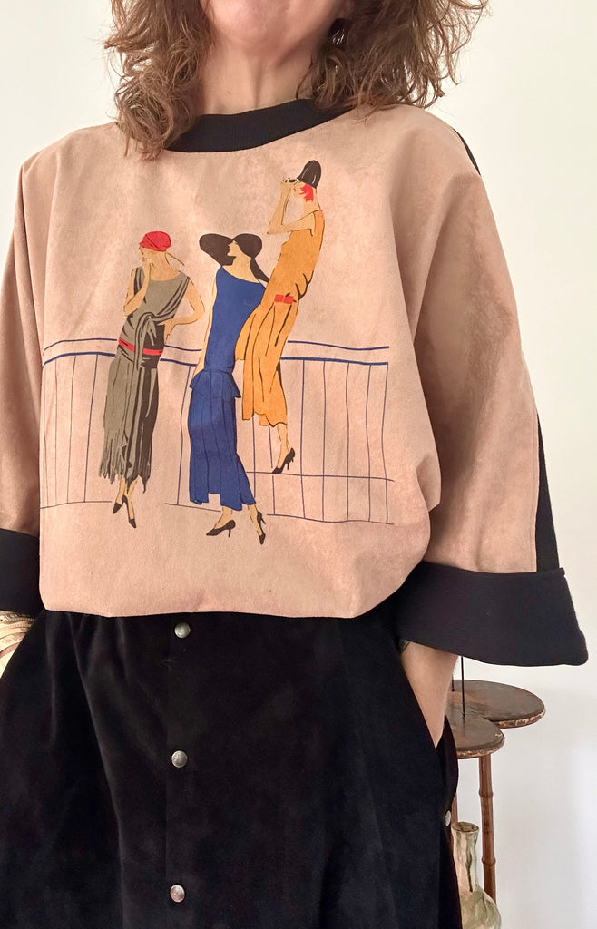 1980s Deco Lady Print Top