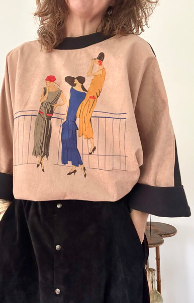 1980s Deco Lady Print Top