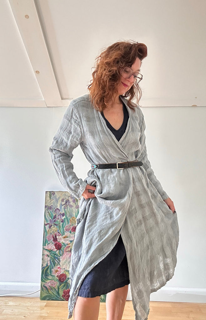 FLAX Linen Duster w/ Plaid Weave